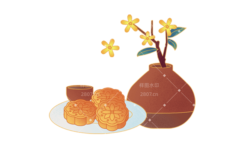 卡通感中秋节月饼元素贴纸