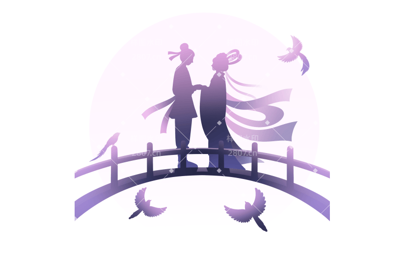 七夕情人节牛郎织女人物剪影