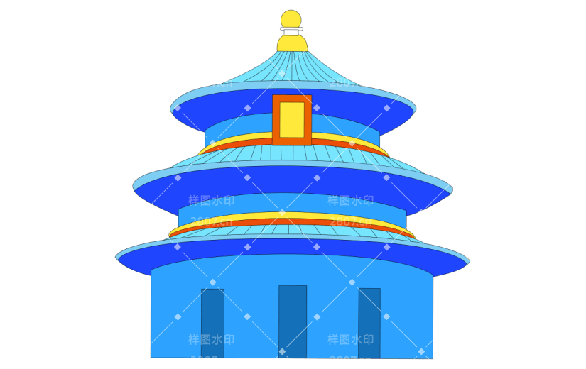 扁平-中式建筑-蓝色塔楼天坛贴纸