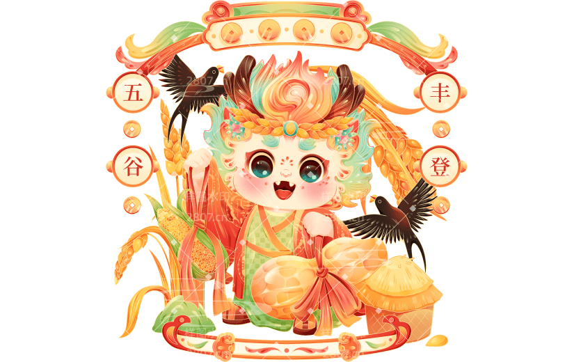 龙年春节拟人龙年祝福场景大尺寸贴纸