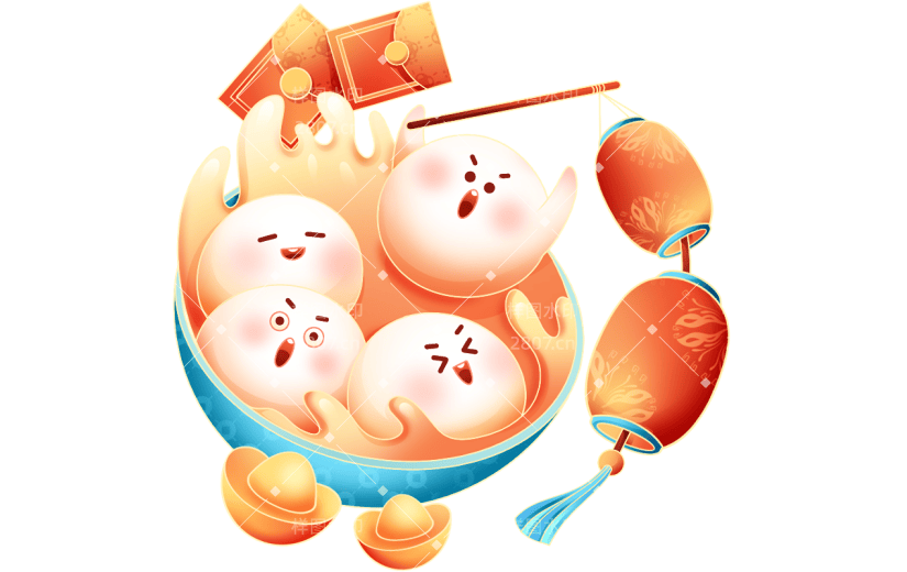 元宵节闹元宵国潮可爱拟人元宵汤圆元素素材