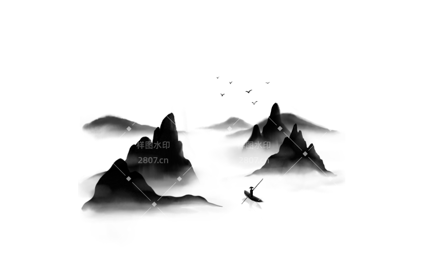 手绘-水墨中国风山水画场景6