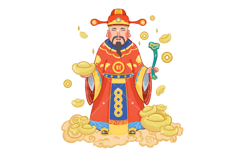 中国风春节财神爷元素贴纸