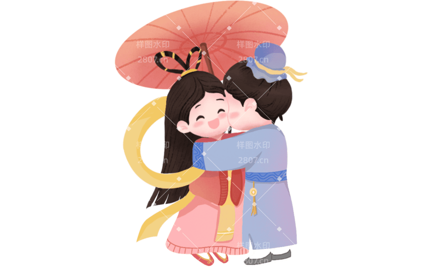 手绘-七夕可爱牛郎织女人物插画5