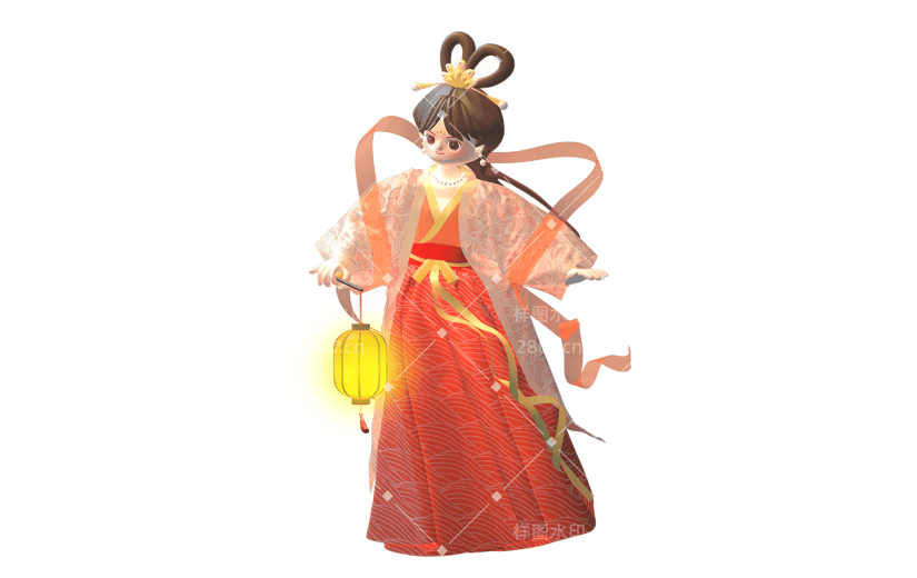 3D中秋节女士元素贴纸