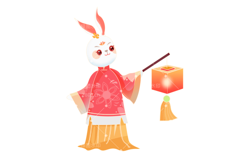 中国风兔子提灯笼元素贴纸