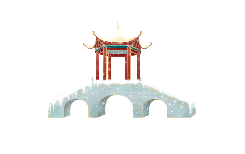 手绘-雪景中国风建筑元素