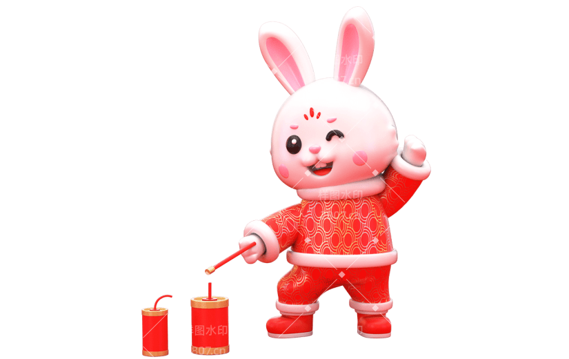 3d感春节兔子元素贴纸