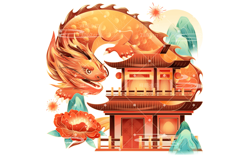 春节新年龙年过年新春中国风国潮龙场景元素