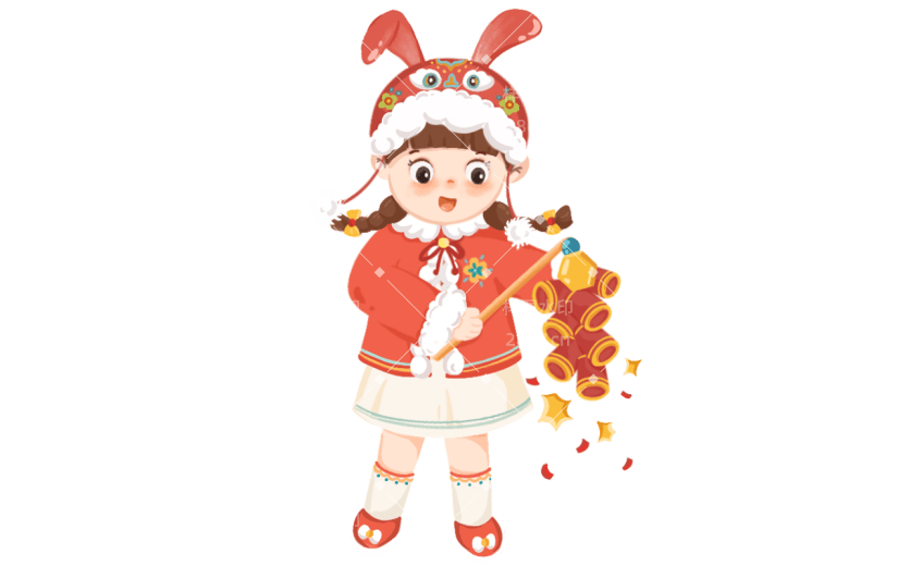 手绘春节女生元素贴纸