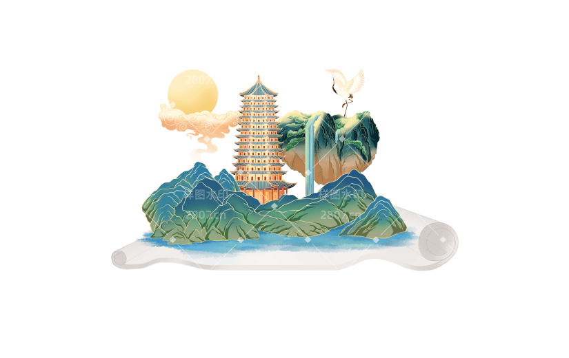 中国风-国潮园林画卷建筑元素1