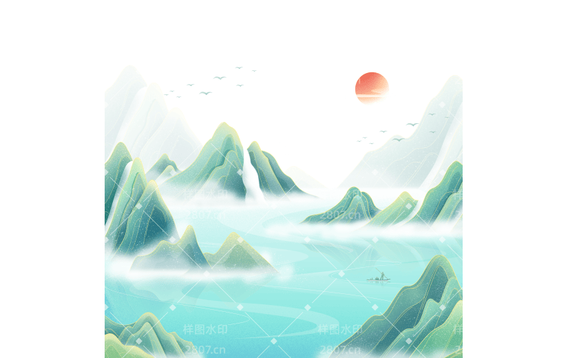 通用中国风国潮山水免抠元素素材