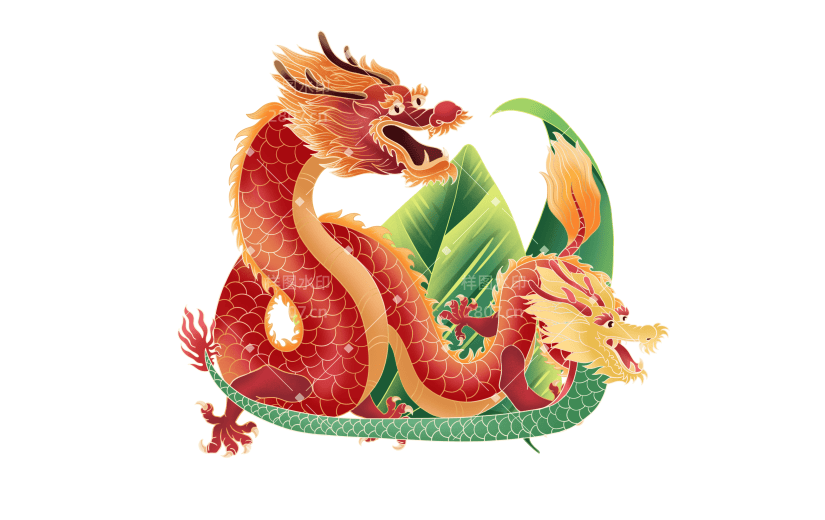 端午节红色双头龙金边中国风大尺寸贴纸