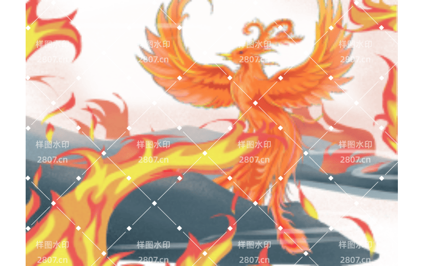 手绘国潮凤凰插画