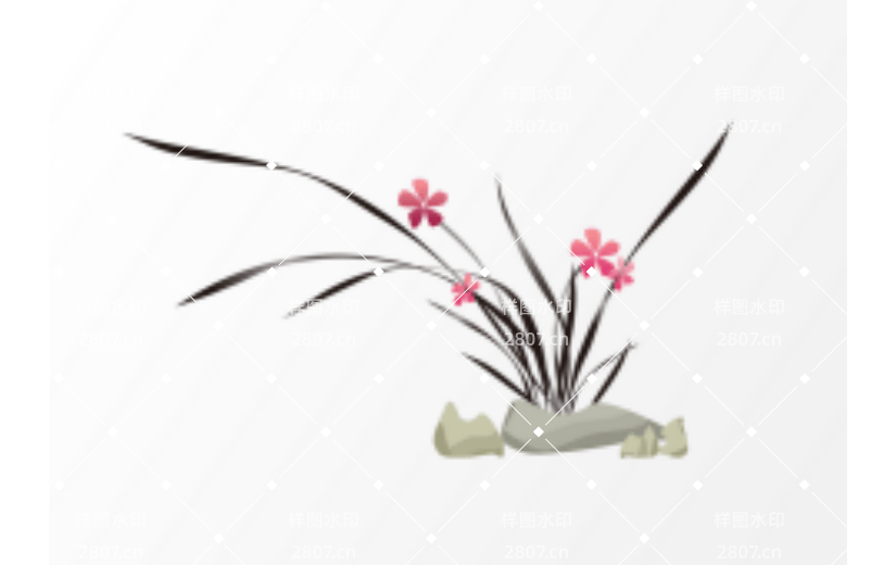 水墨花朵中国风植物石头元素
