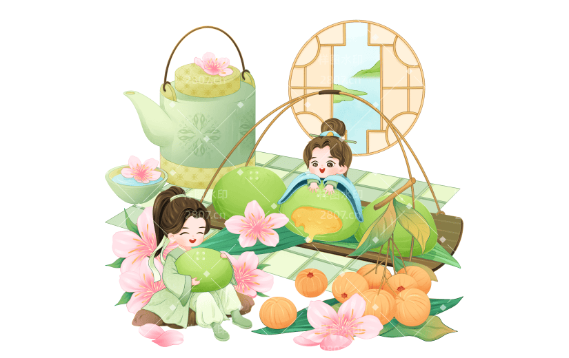 清明节清明微缩人物青团场景组合元素素材
