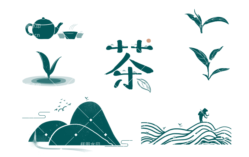 简约大气中国风茶元素剪影国潮海报画册素材