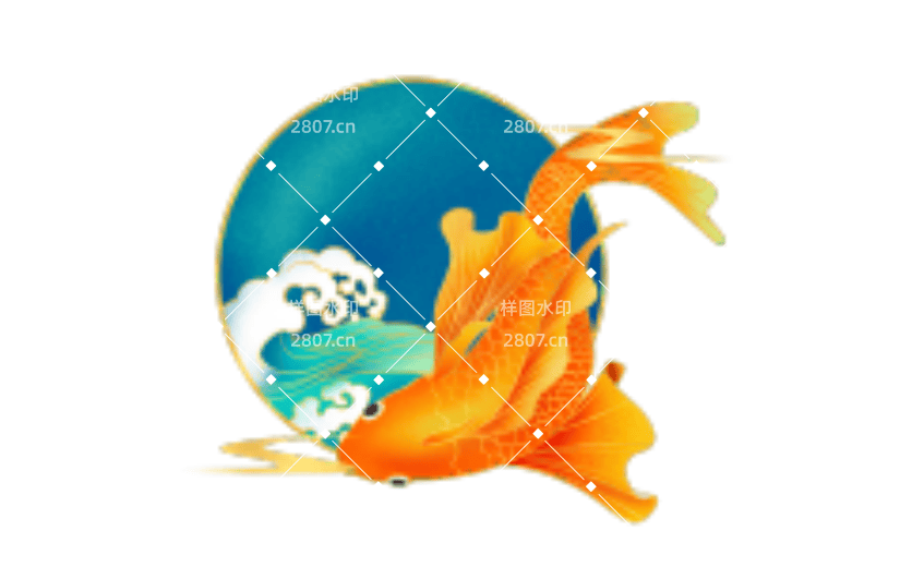 国潮山水海浪金鱼