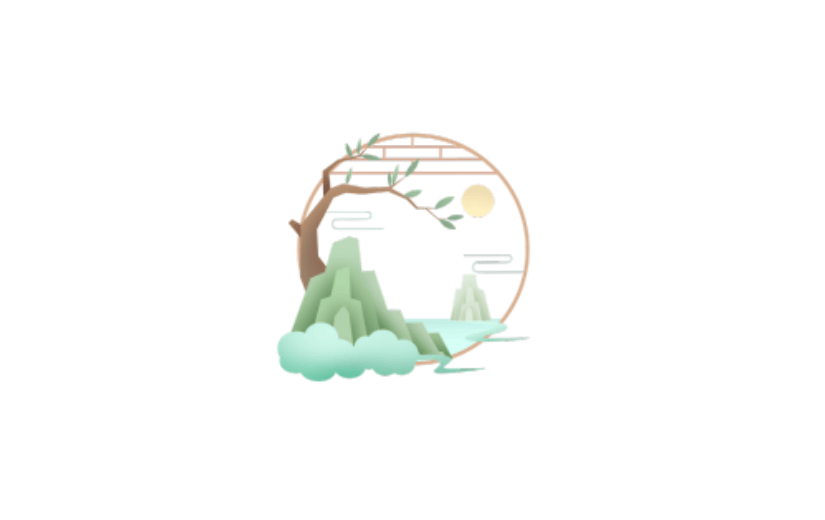 国风山水剪纸元素