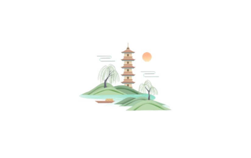 国风剪纸绿水青山元素