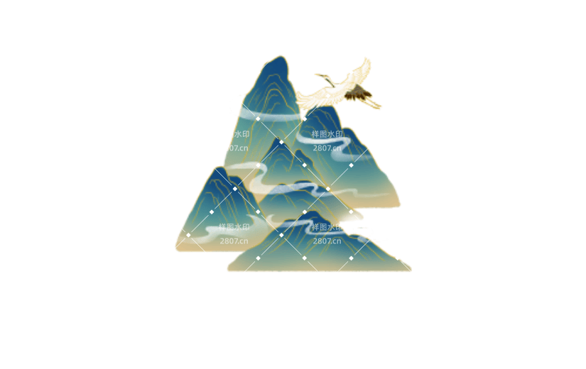 中国风国潮山水仙鹤元素插画