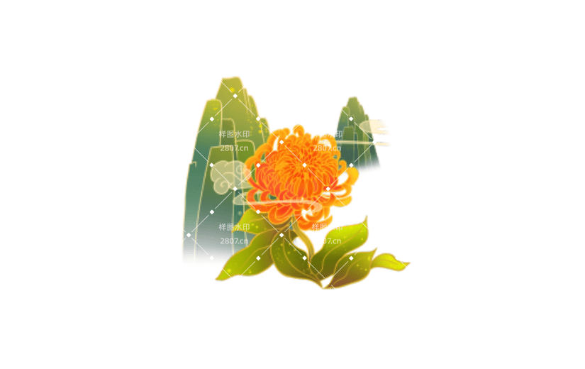 绿色重阳节国潮古风山水菊花元素