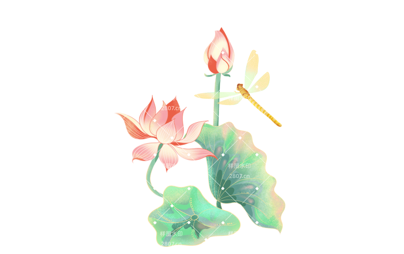 中国风夏至小暑荷塘荷花蜻蜓元素