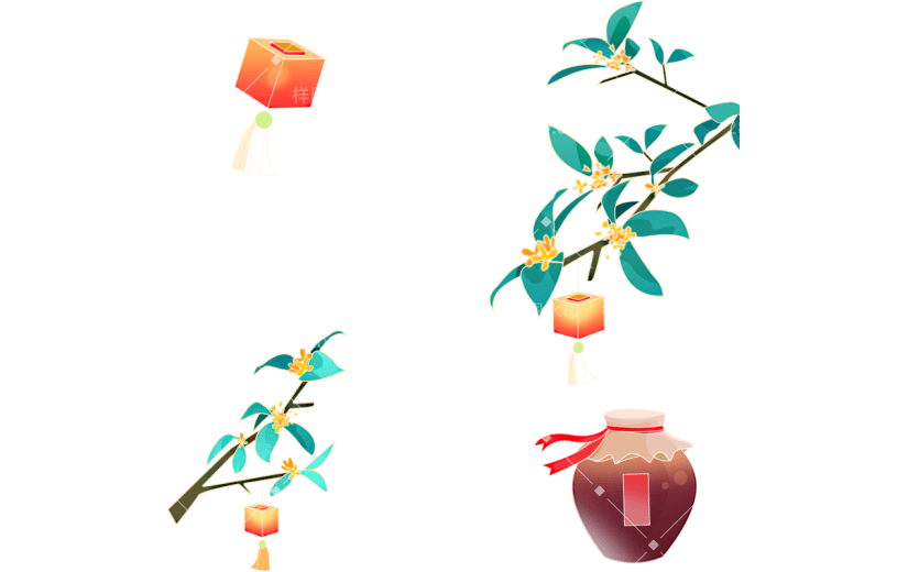 中国风酒瓶桂花灯笼中秋节组合元素