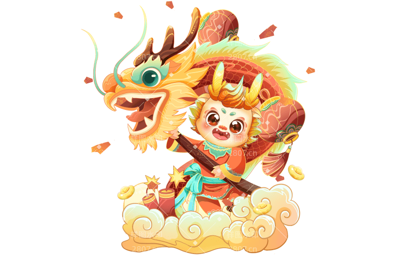 春节龙年新年新春过年除夕中国风国潮舞龙龙组合元素素材