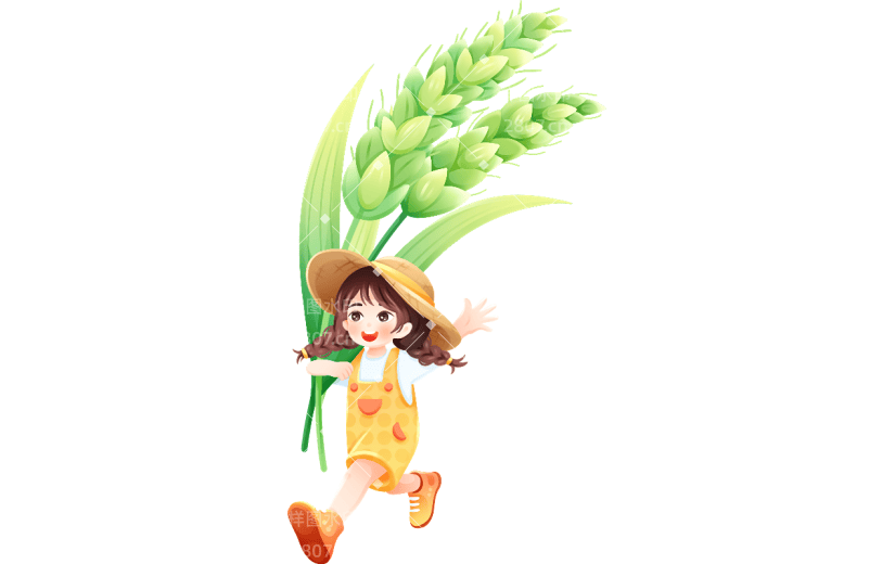二十四节气小满通用儿童插画麦穗人物元素素材