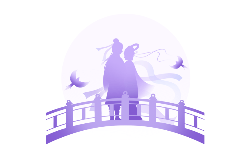 七夕情人节牛郎织女人物剪影