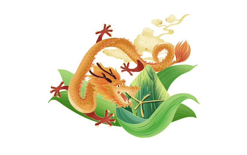 端午节金龙粽子金边中国风大尺寸贴纸