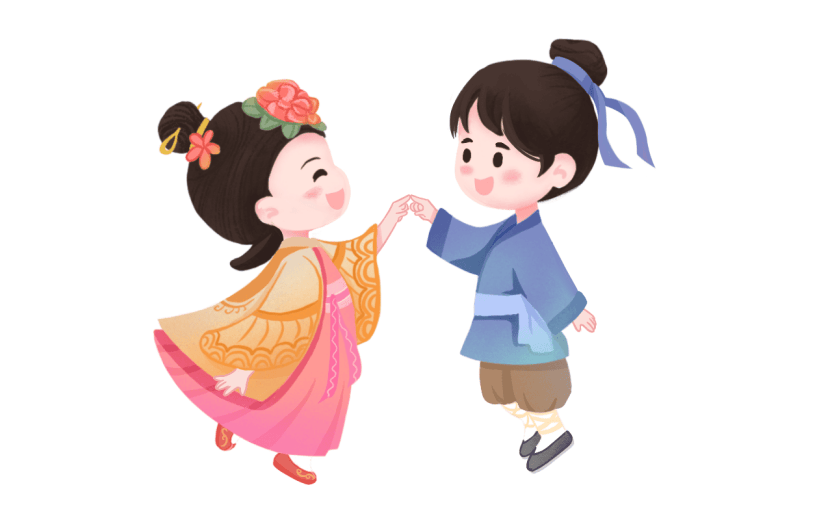 手绘-七夕可爱牛郎织女人物插画10