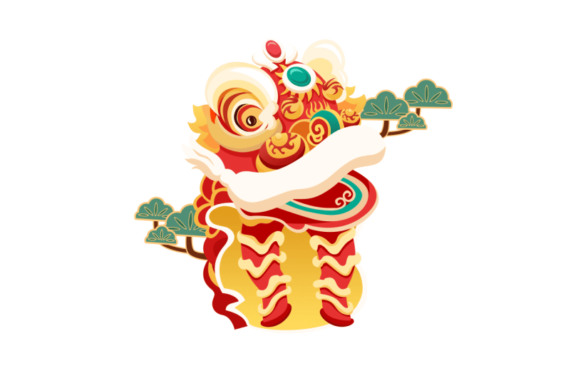 卡通感春节舞狮元素贴纸