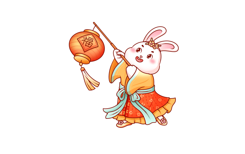 卡通感春节兔子元素贴纸