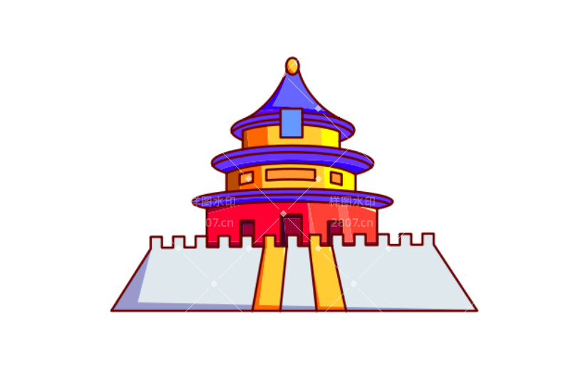 国庆节手绘卡通风帖纸矢量-天坛