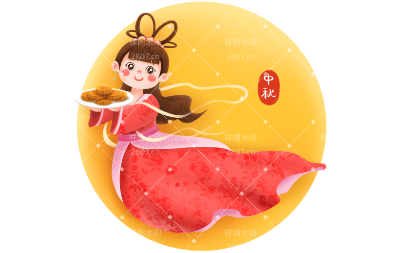 中秋节手绘插画-嫦娥奔月