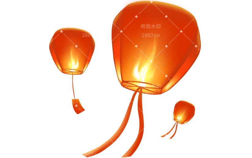 中秋节手绘插画-孔明灯