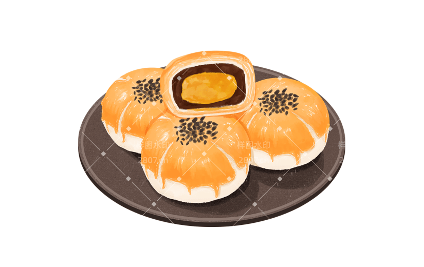 中国风传统美食糕点插画-蛋黄酥
