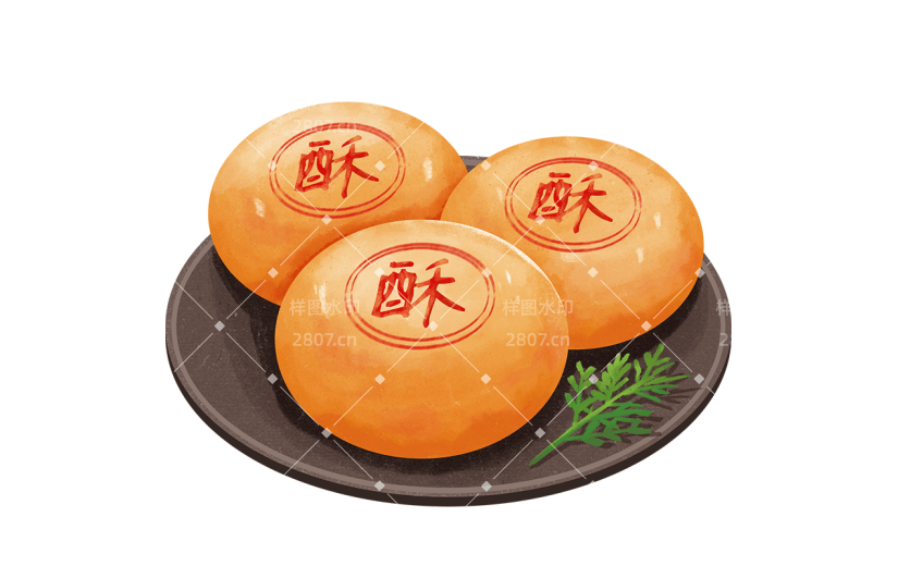 中国风传统美食糕点插画-酥饼