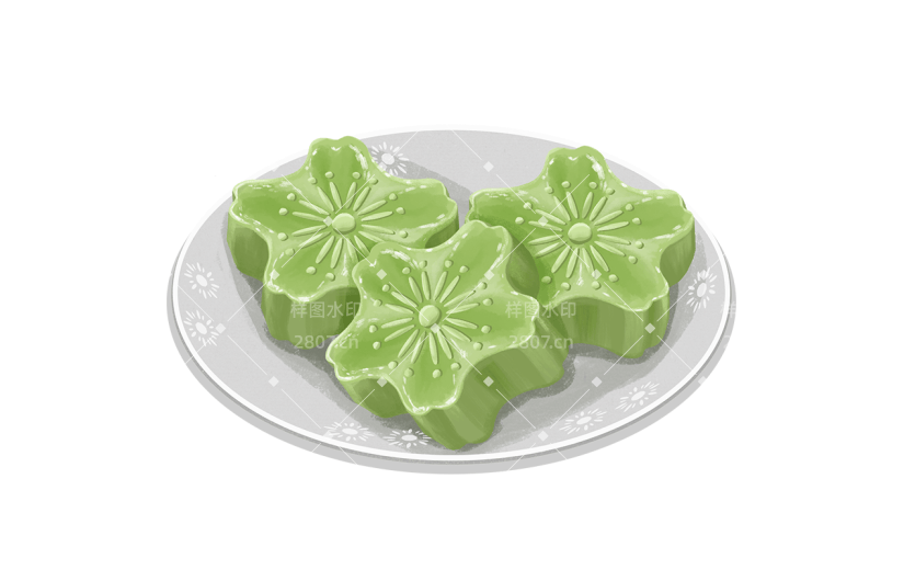 中国风传统美食糕点插画-鲜花饼