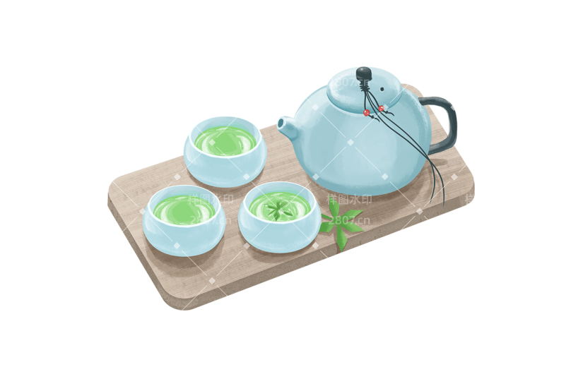 中国风传统美食糕点插画-绿茶