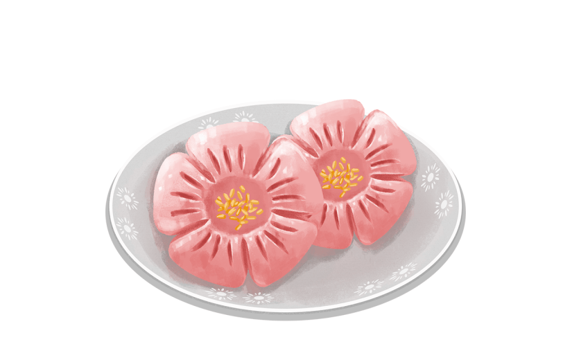 中国风传统美食糕点插画-桃花酥