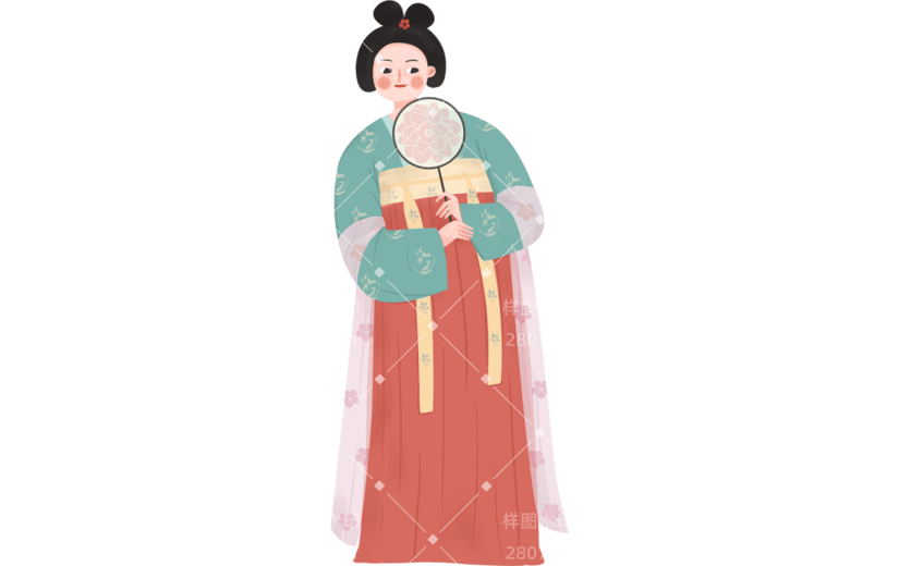 手绘古代美人服饰插画