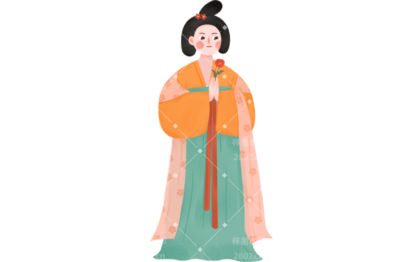 手绘古代美人服饰插画