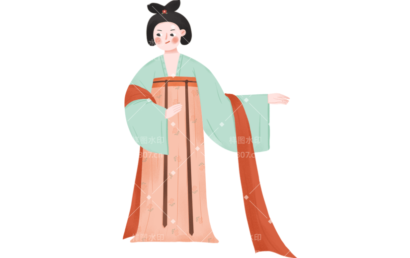 手绘古代美人服饰插画