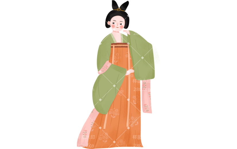 手绘古代美人服饰插画