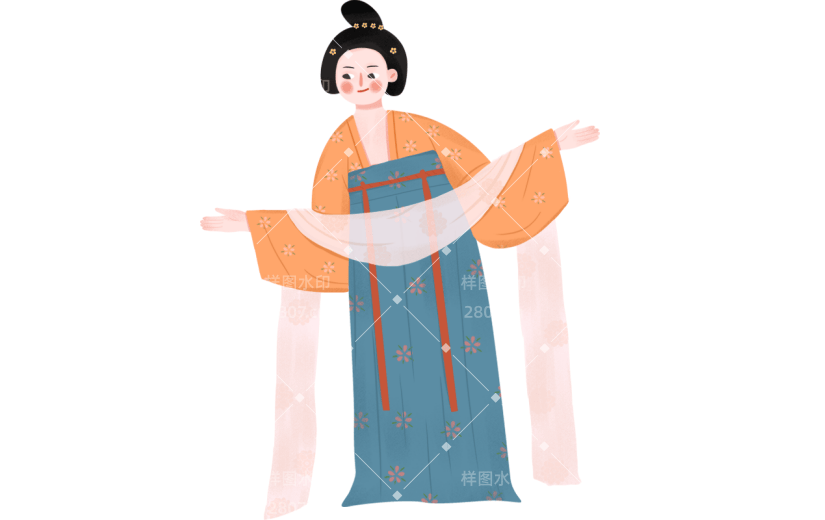 手绘古代美人服饰插画