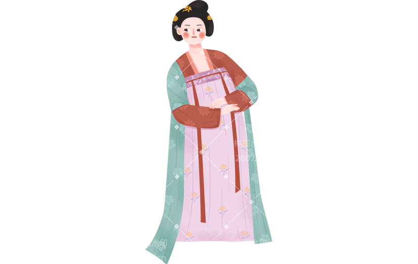 手绘古代美人服饰插画
