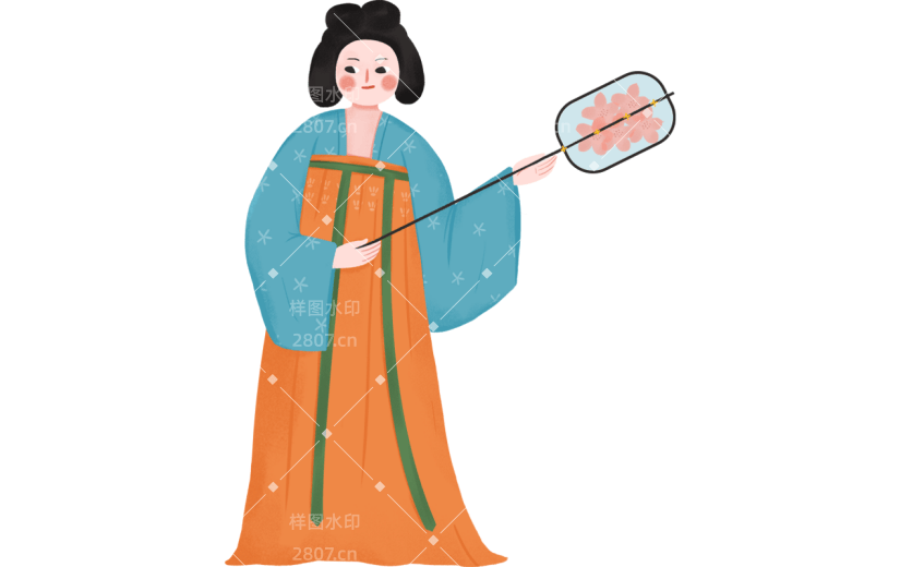 手绘古代美人服饰插画